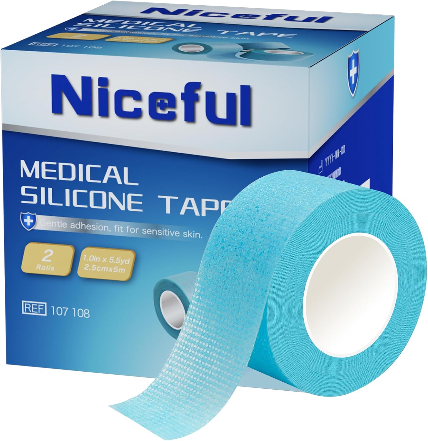 Niceful silicone medical tape front view pack of two blue rolls for gentle wound care