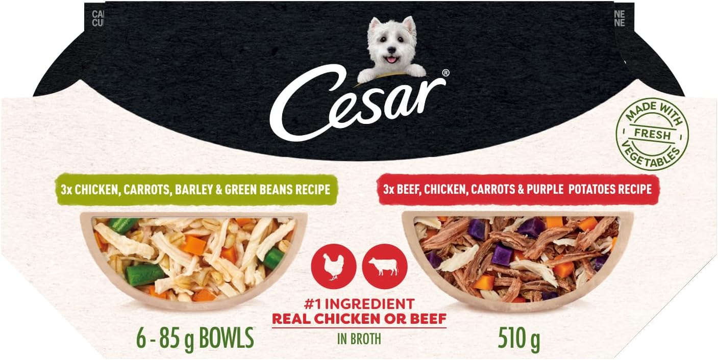 Cesar Wholesome Bowls Adult Wet Dog Food, Chicken Recipe and Chicken, Sweet Potatoes & Green Beans Recipe Variety Pack, Wet Food for Dogs, 3 Oz. Bowls, 6 Count - Image 13