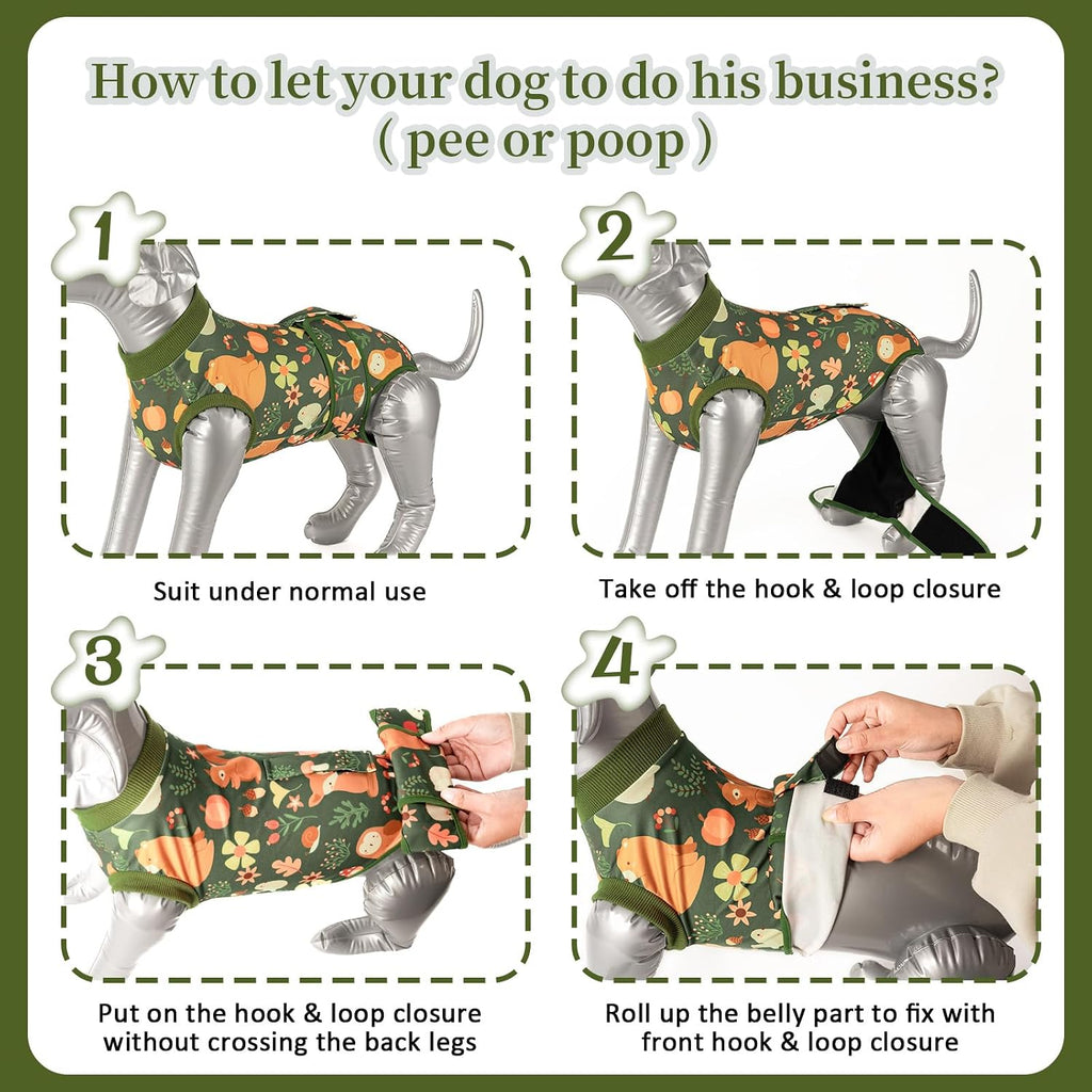 Potty friendly dog surgical shirt with roll up tail panels for easy bathroom breaks