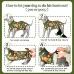 Potty friendly dog surgical shirt with roll up tail panels for easy bathroom breaks