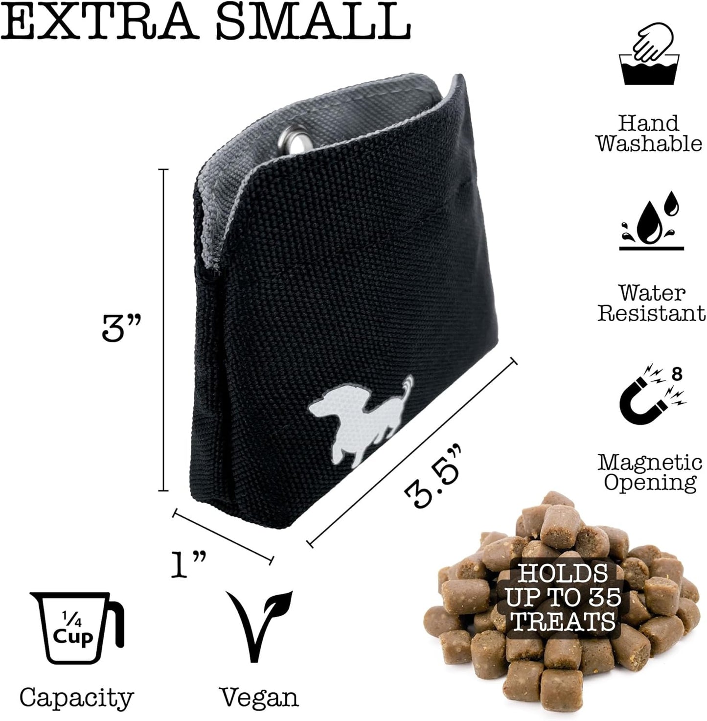 Swaggly magnetic pet treat pocket clipped to a waistband