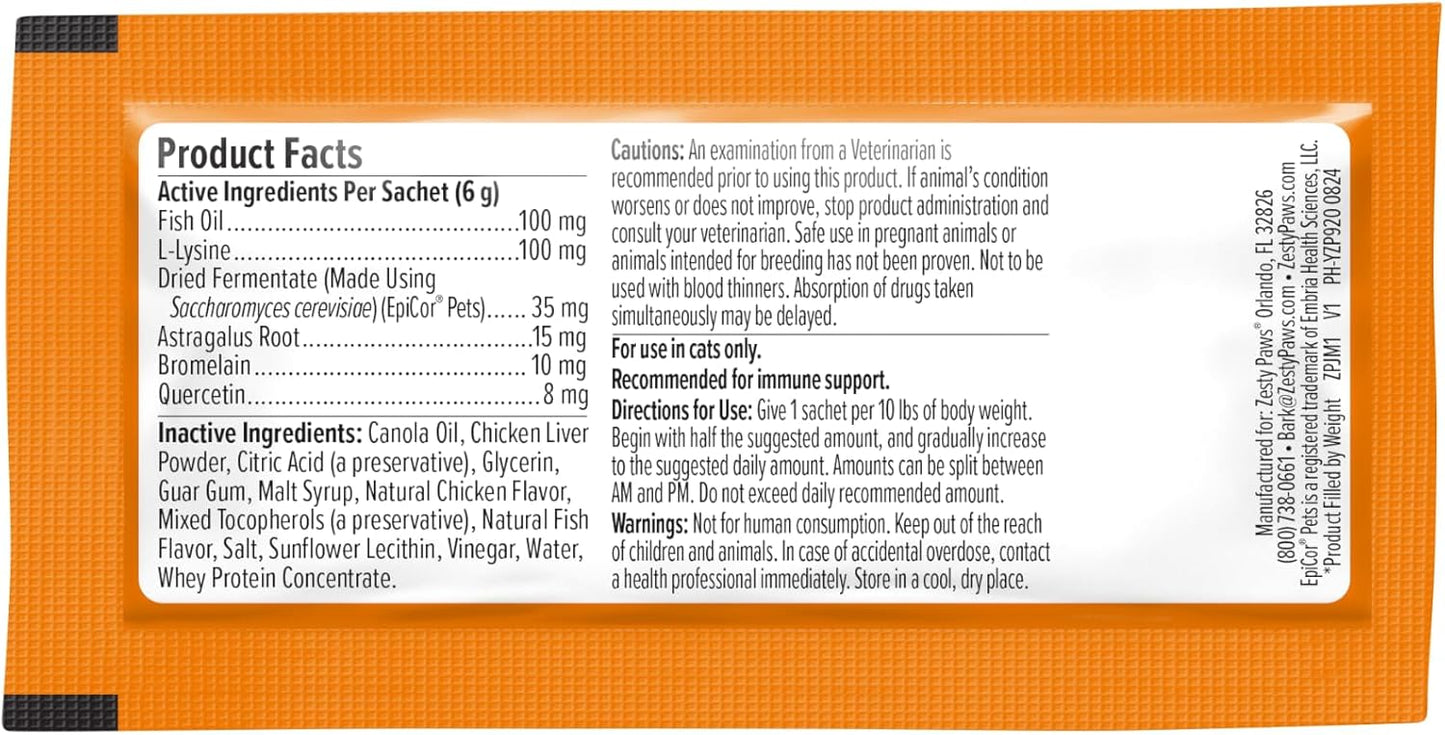 Feline wellness supplement showing ingredients list including Fish Oil and Astragalus Root.