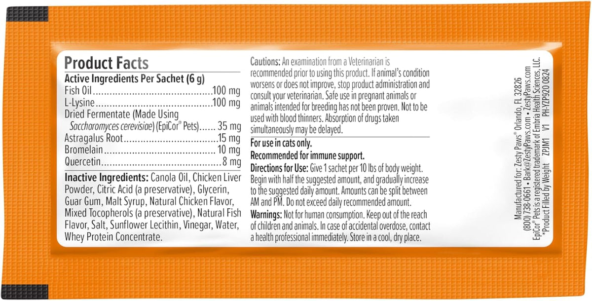 Feline wellness supplement showing ingredients list including Fish Oil and Astragalus Root.