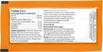 Feline wellness supplement showing ingredients list including Fish Oil and Astragalus Root.