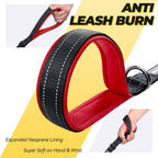 Vivaglory reflective dog training lead illuminated in low light to showcase the highly visible safety threading.