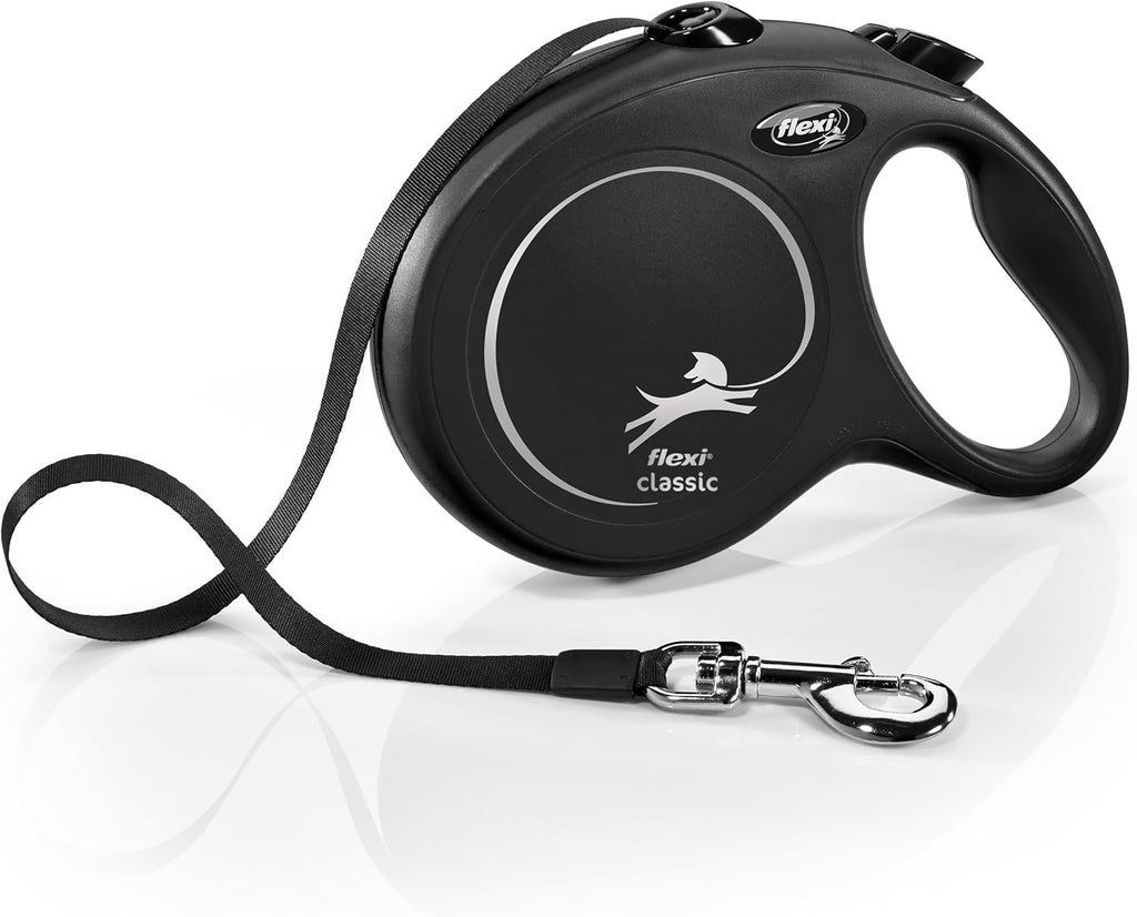 Flexi New Classic retractable dog leash front view in black