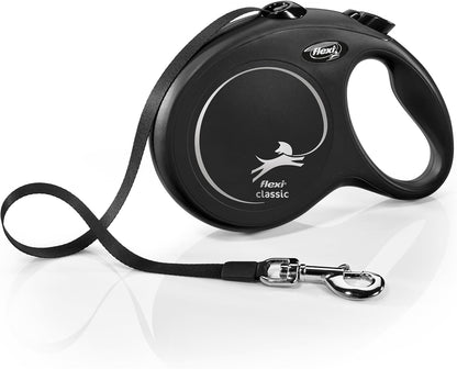 Flexi New Classic retractable dog leash front view in black