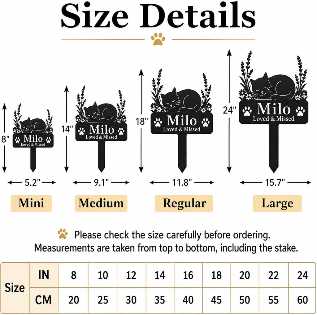 Personalized Cat Memorial Garden Stake, Custom Metal Cat Grave Marker with Name and Message, Cat Loss Sympathy Gift for Yard Garden Cemetery (Sleeping Cat) - Image 4