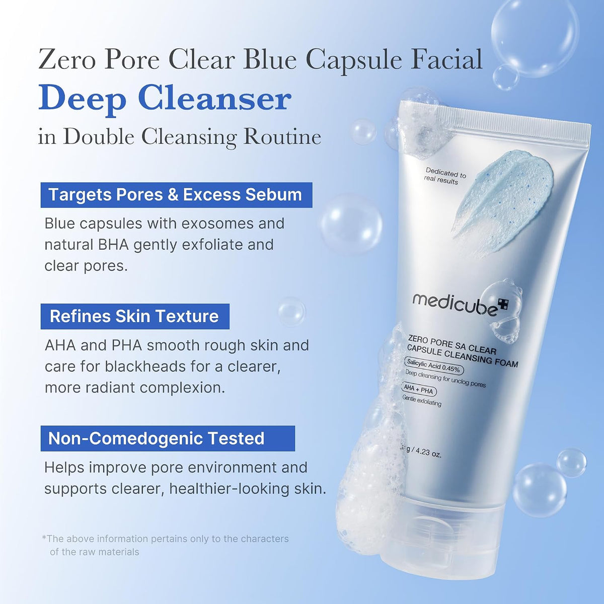 Medicube cleanser tube with blue capsules and silicone brush