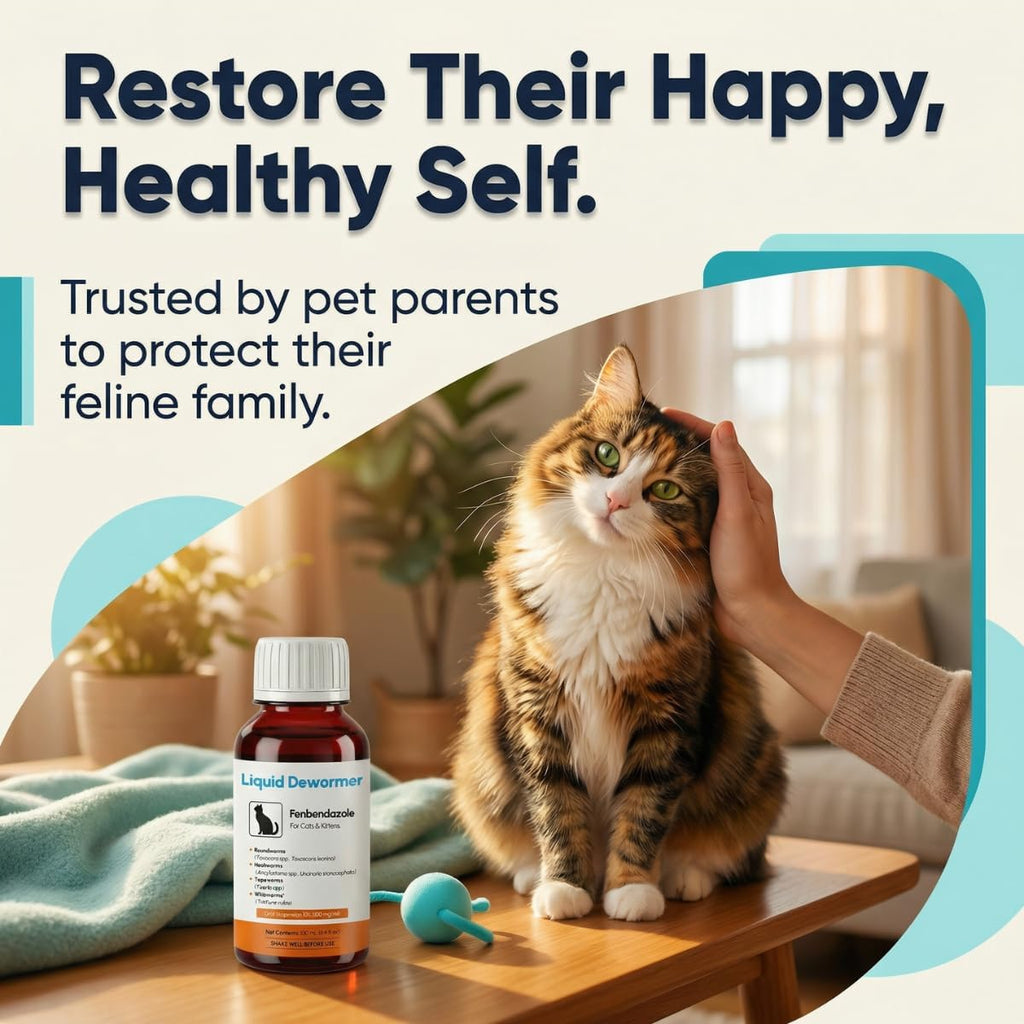 Dewormer for Cats & Kittens Liquid Fenbendazole - Broad Spectrum Suspension - Removes Roundworm, Hookworm, Tapeworm - Easy to Mix with Food, Includes 3ml Dosing Syringe (100ml) - Image 9