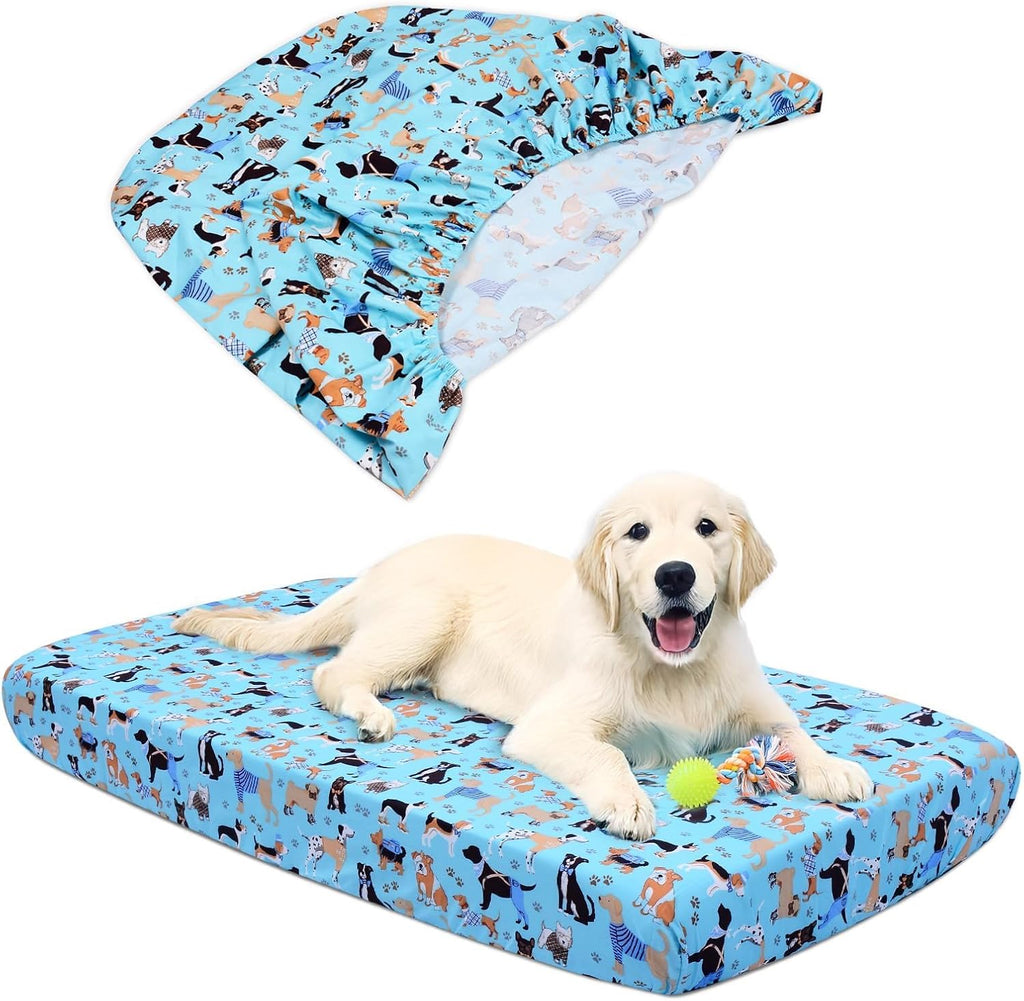 Hoopttay replacement dog bed cover front view blue cartoon pattern