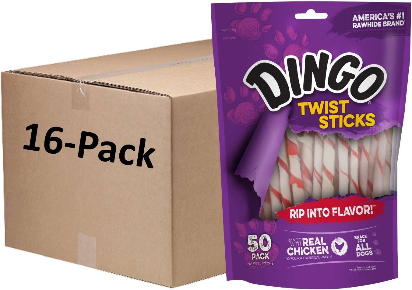 Dingo Twist Sticks Premium Rawhide Treats For Dogs Made with Real Chicken, 50 Count - Image 11