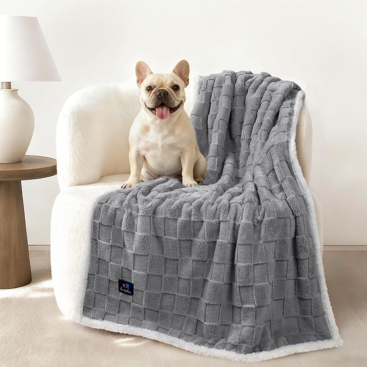 Luciphia Waterproof Dog Blanket, Leakproof Large Pet Blanket for Couch Sofa Bed Furniture Cover Protector, Washable Soft Sherpa Fleece with 3D Jacquard, Cozy Calming Reversible,Sage Green, 85"x57" - Image 9
