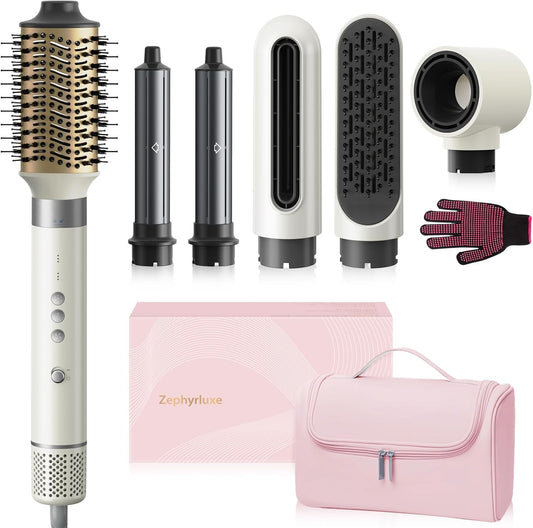 Zephyrluxe 6 in 1 hair styler front view showing the sleek high speed ionic dryer body and premium metallic finish
