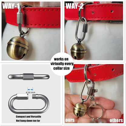Two pack of PILHCY pure copper pet bells showing split rings and carabiner clasps