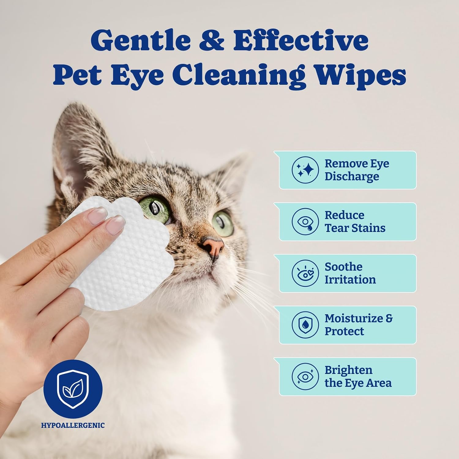 YoYoBay natural formula pet eye wipes showing smooth side for soothing pet eyes
