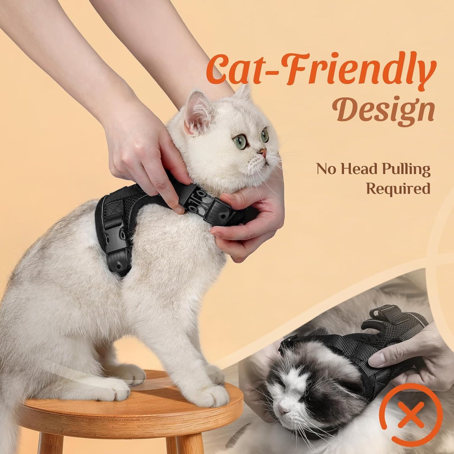 Dooradar escape proof cat harness set with leash attached close up