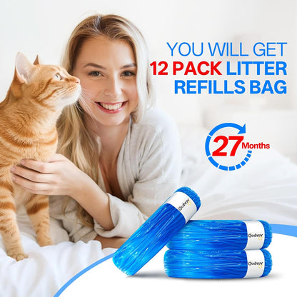 Twelve pack cat litter cartridge refill rolls showcasing long lasting twenty seven month supply