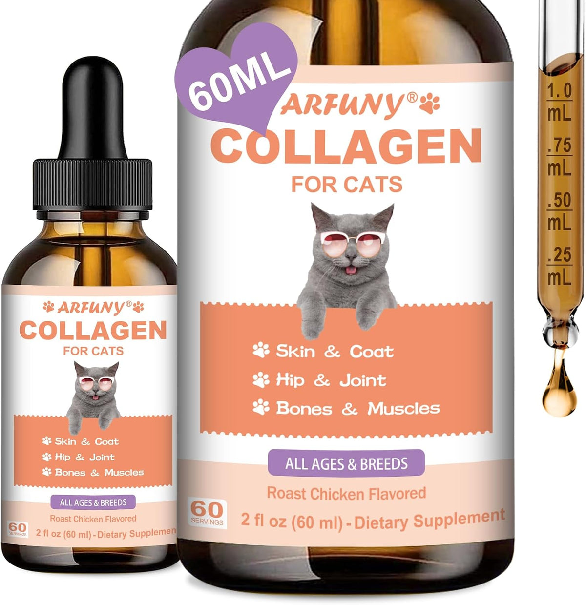 Santkol Grass Fed Cat Collagen Drops bottle front view for joint health