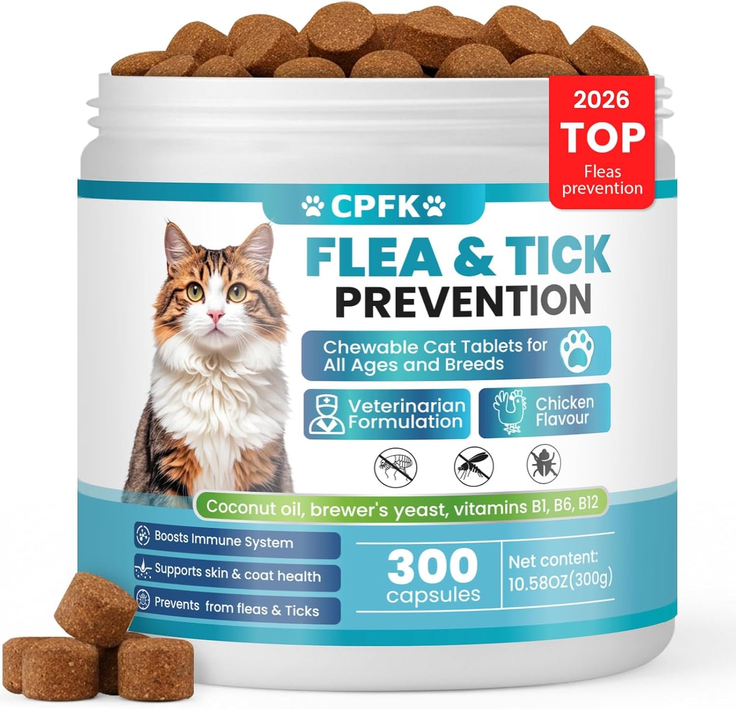 Cpfk Chewable Flea and Tick Prevention for cats bottle front view