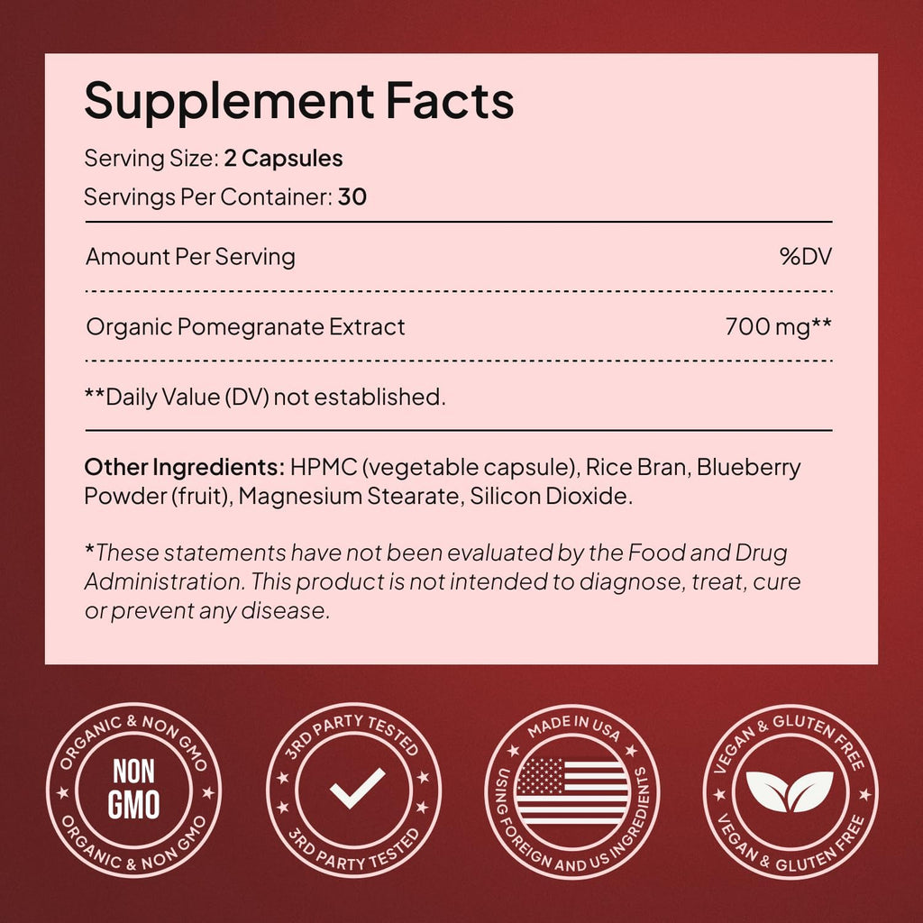 Organic Pomegranate Capsules 700mg - Pomegranate Fruit Extract Supplement - Organic Pomegranate Extract for Antioxidant, Heart & Energy Support - Ancient Wellness Formula - 60 Capsules - Image 6
