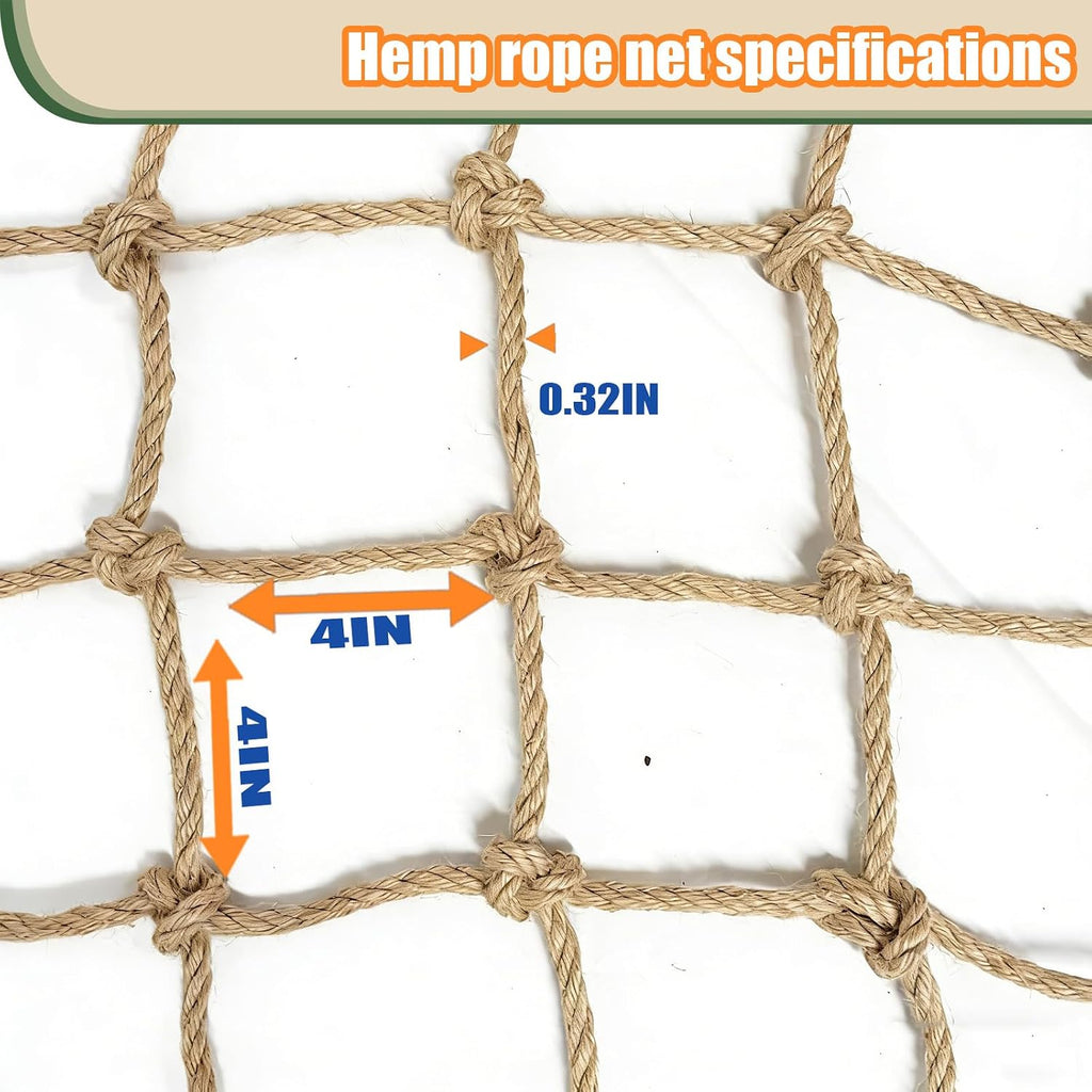 Kids climbing cargo net made from natural jute fibers