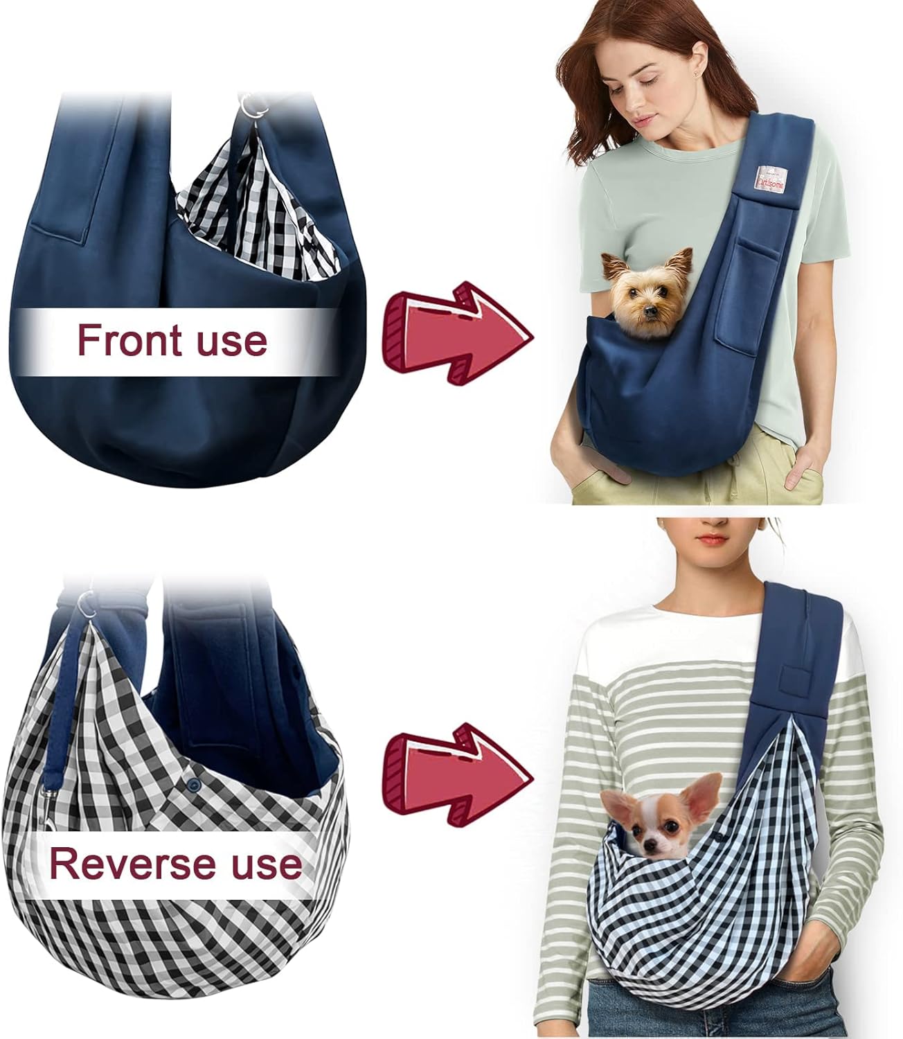 Detail of wide shoulder strap on artisome pet sling