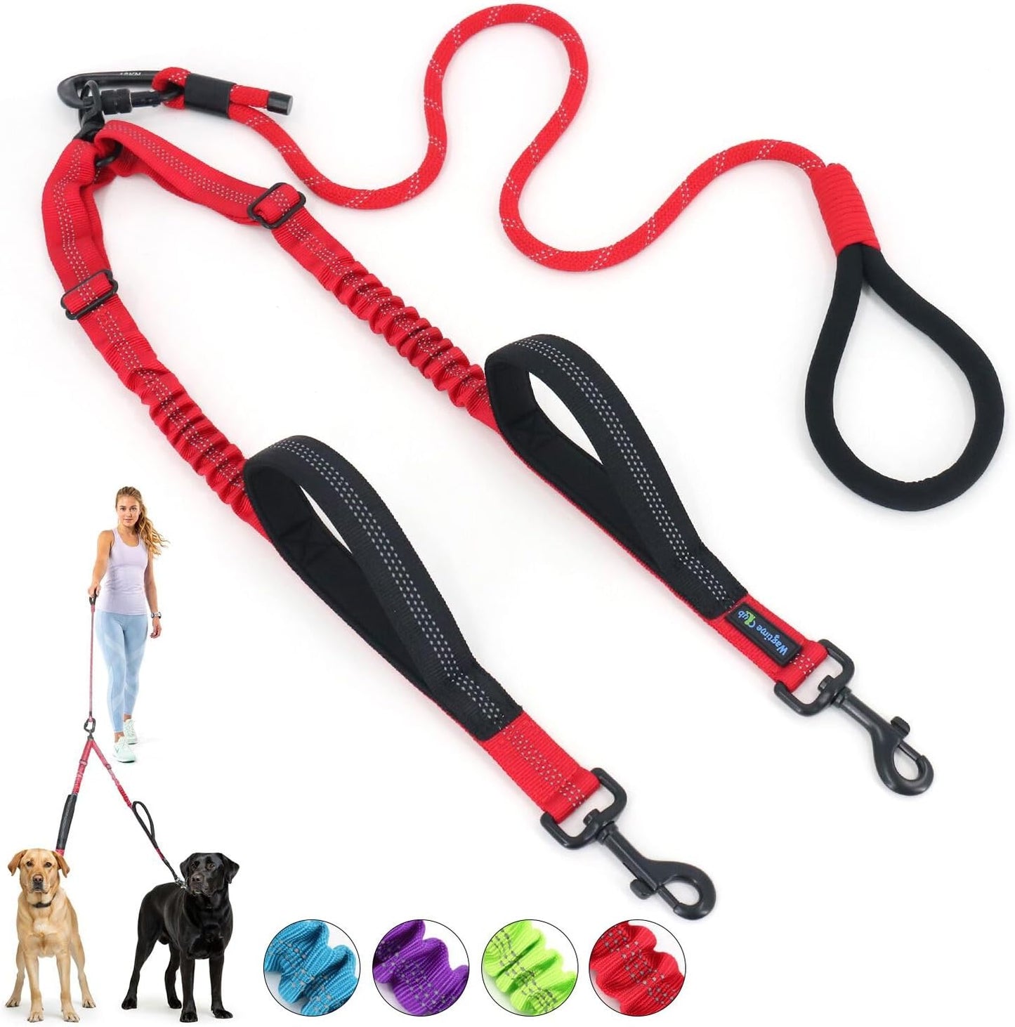 Carnation red double dog leash extension for multi pet owners