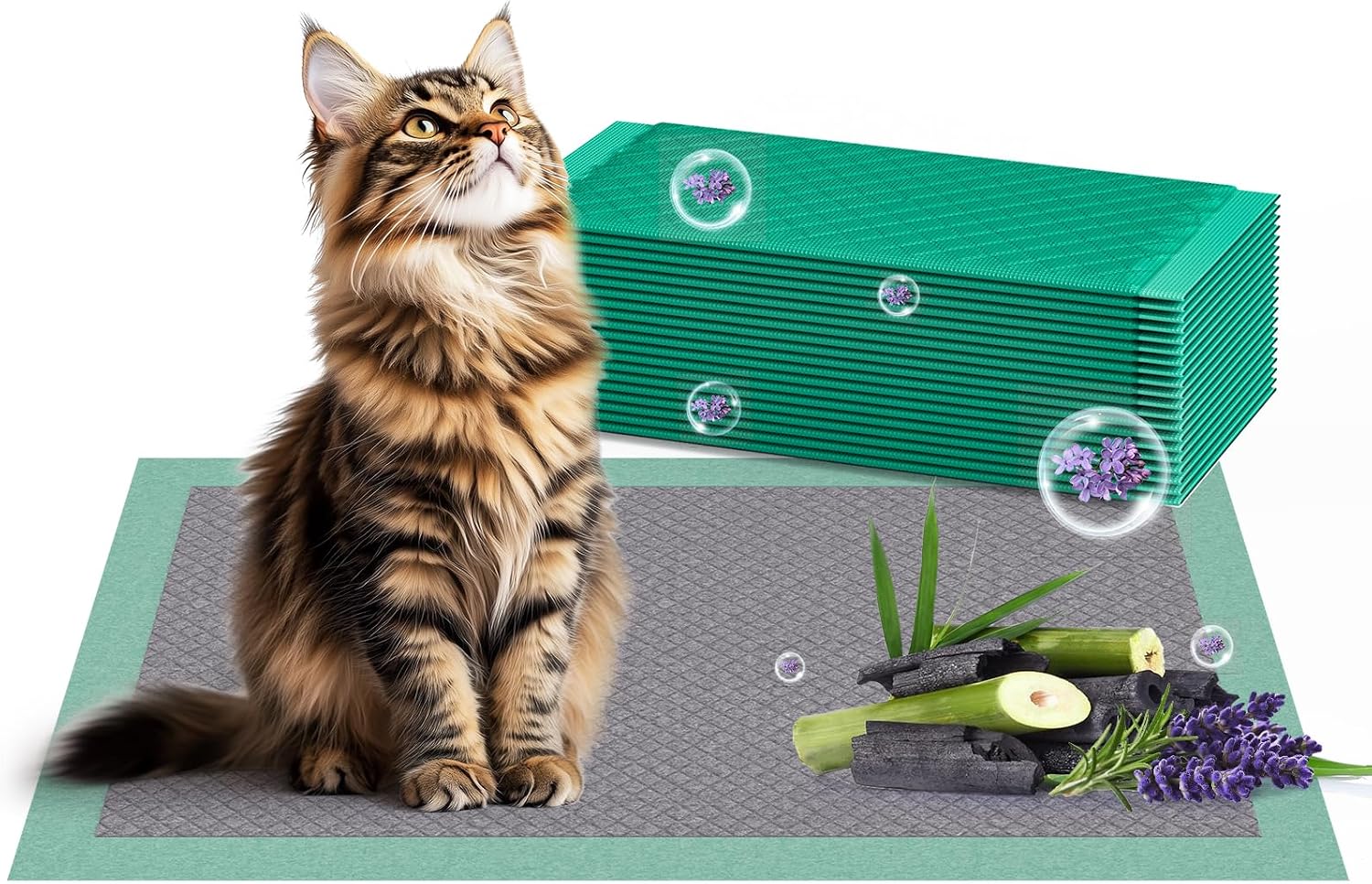 Cat Pad Refills for Litter Box, 16.9"x11.4" Odor Control Cat Pee Pads with Activated Carbon for Breeze Litter System(50Counts/Purple) - Image 9