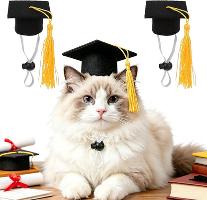 Soochat mini graduation caps front view with yellow tassel on small animal photo prop