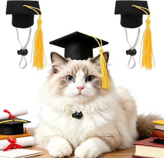Soochat mini graduation caps front view with yellow tassel on small animal photo prop