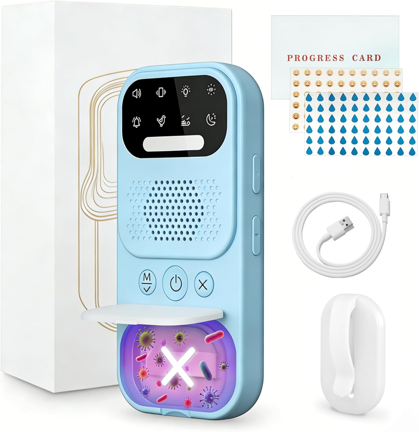 Eivitrevy wireless bedwetting alarm blue receiver and sensor for potty training.