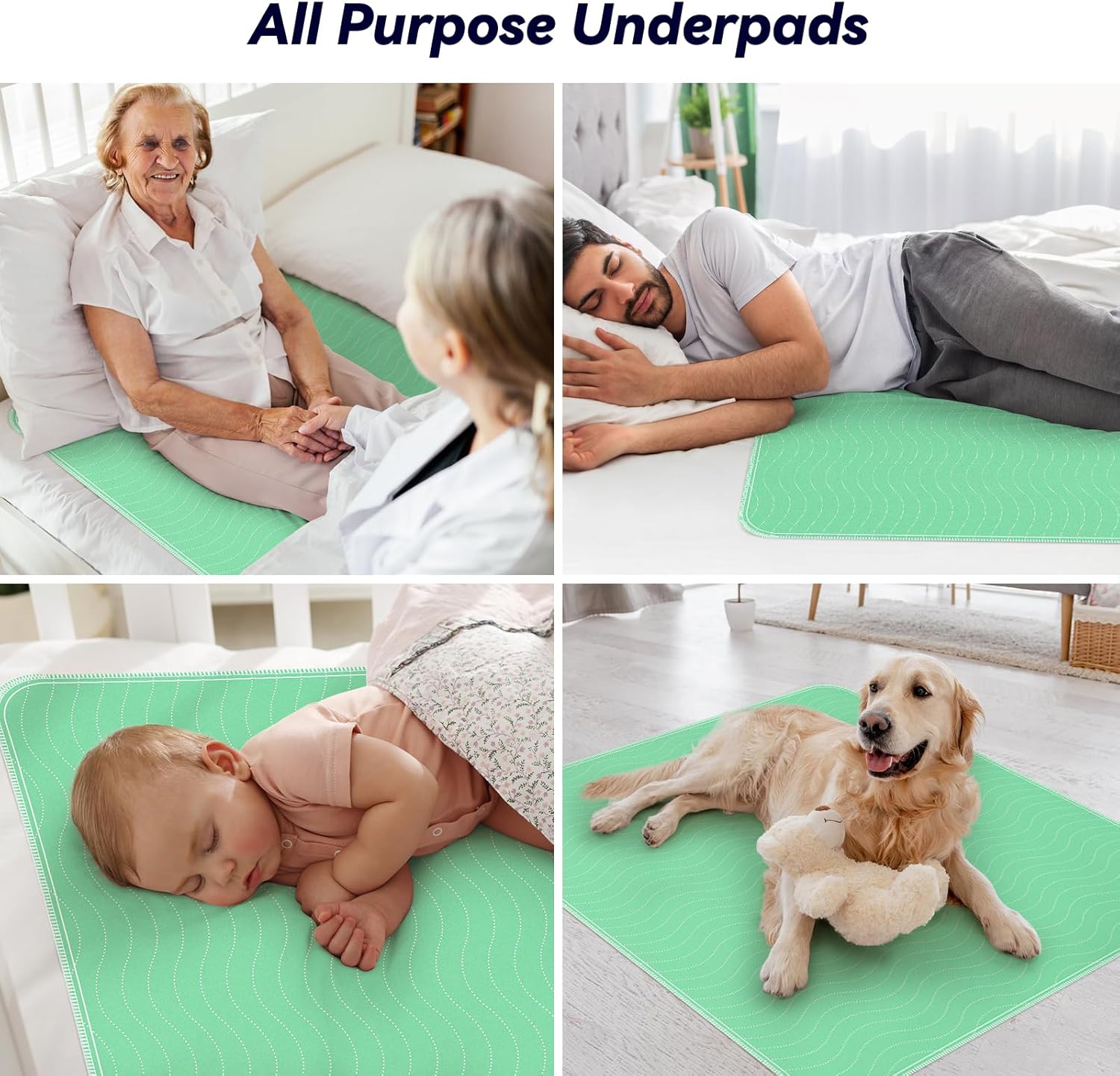 FYGRIP 4 Pack 36" x 36" Extra Heavy Absorbency Washable Underpads, Waterproof Quick Drying Nursing Incontinence Reusable Washable Bed Pee Pads for Dogs, Diaper Changing & Adults, Green - Image 7