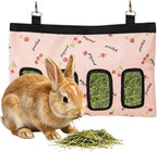 Rabbit Hay Feeder - Large Capacity Oxford Cloth Hanging Hay Bag - 4 Holes - 1 Pcs (Black) - Image 8