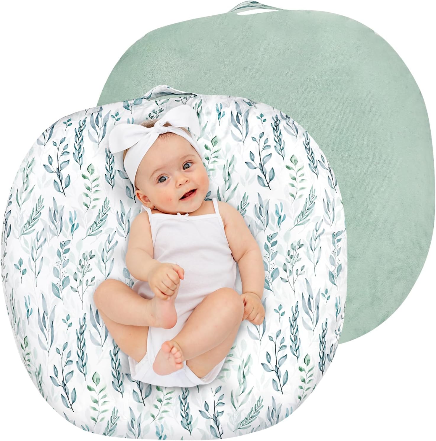 Dilimi newborn lounger cover green leaf pattern front view