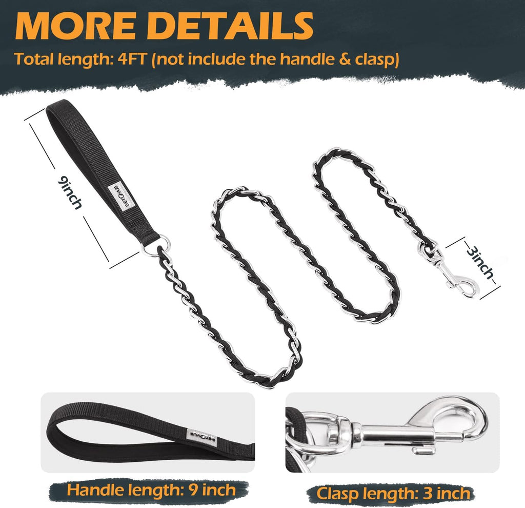 S-ETOVUS heavy duty dog chain link leash highlighting rust resistant chrome plating