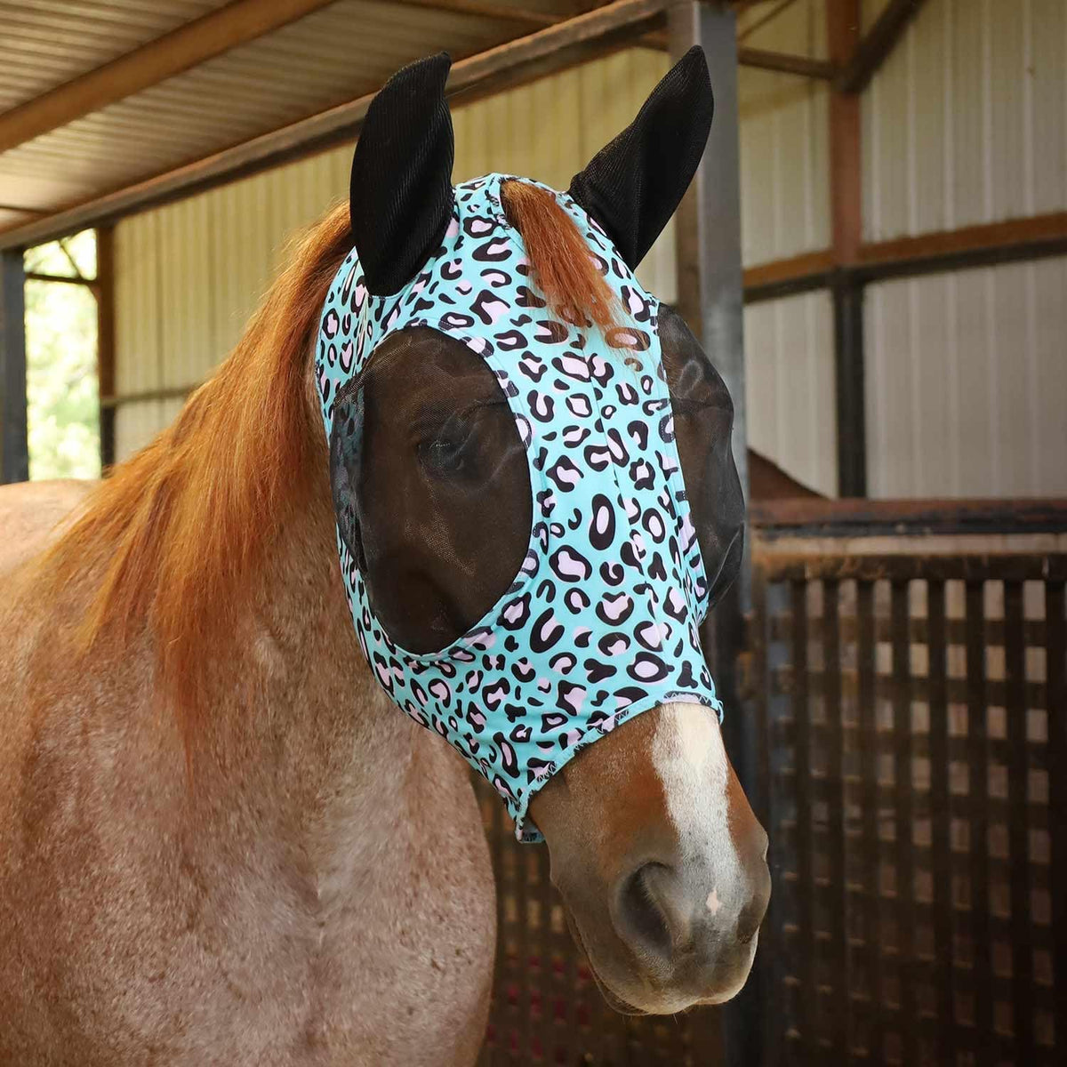 Jeffers Expression Lycra Horse Fly Mask Party Cheetah front view