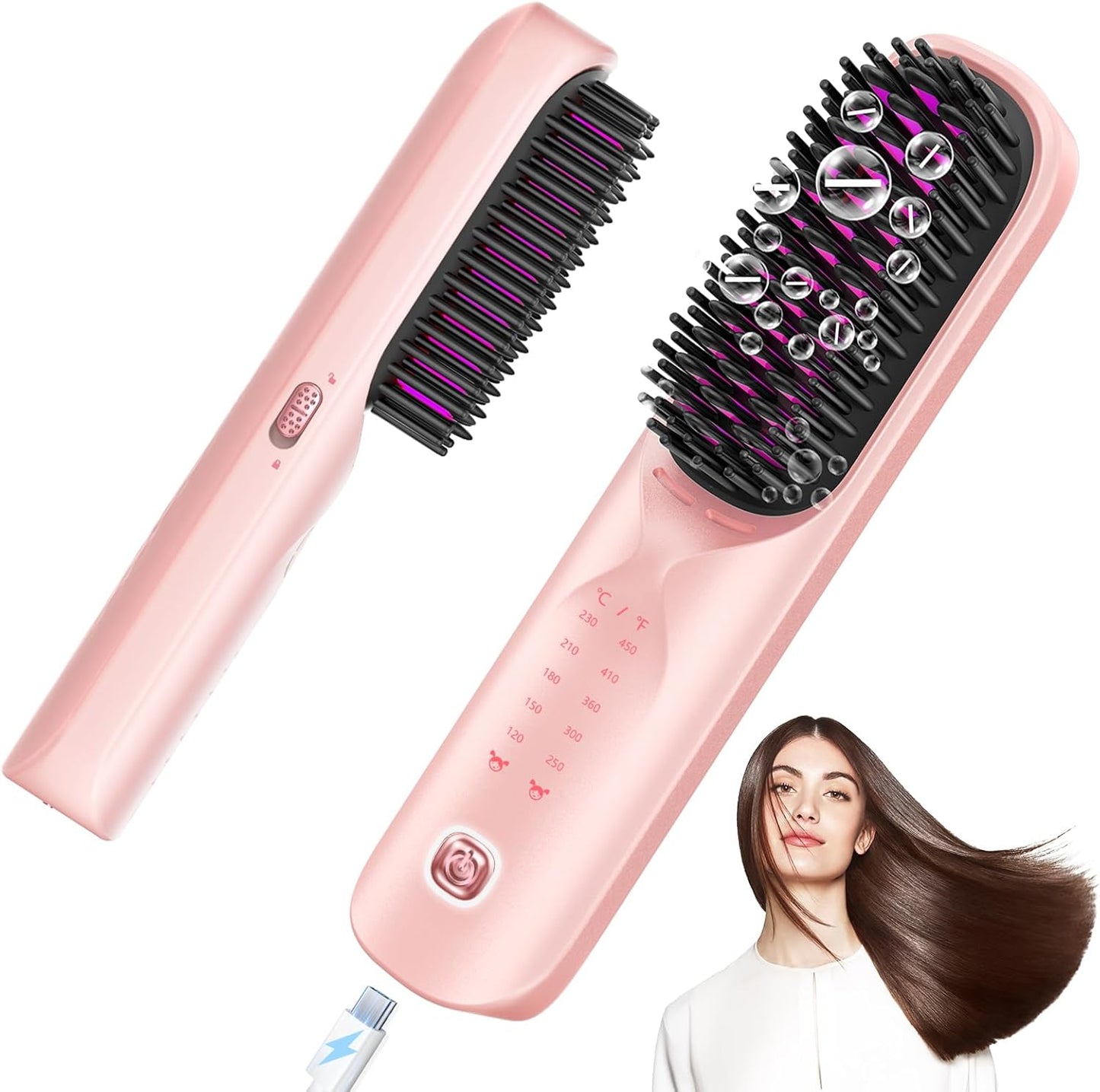 Bopcal Cordless Hair Straightener Brush front view