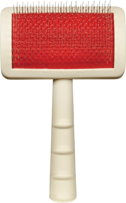Master Grooming Tools Universal Pet Small Slicker Brush front view showing red cushion pad and white handle.