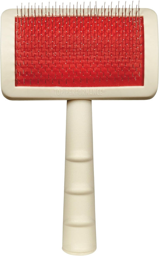 Master Grooming Tools Universal Pet Small Slicker Brush front view showing red cushion pad and white handle.