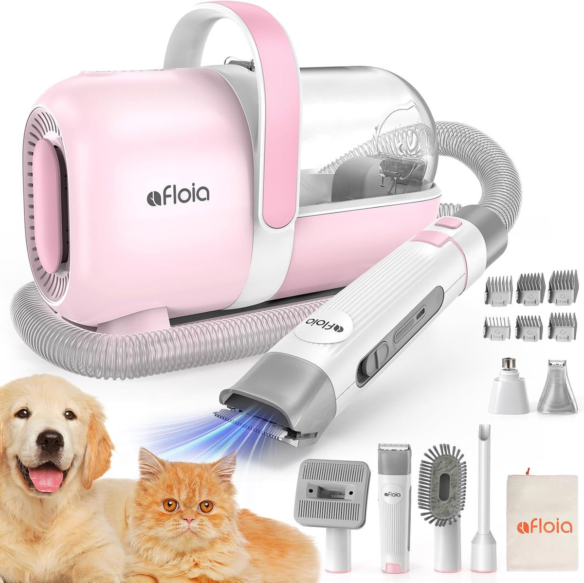 Afloia 6-in-1 Dog Grooming Kit, Pet Grooming Vacuum for Shedding, Dog Hair Vacuum with Clipper Nail Trimmer Grinder, Pet Brush Groomer at Home, Low Noise Cats Hair Remover, 1.5L Dust Cup, White - Image 9