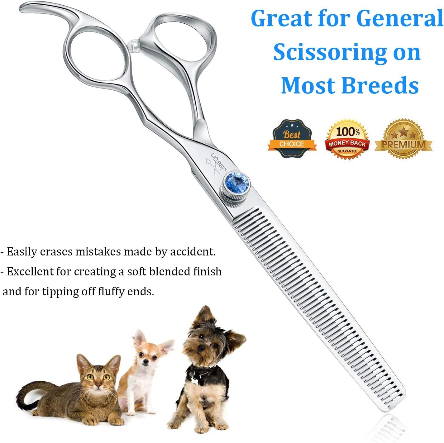 Premium Japanese 440C stainless steel cat texturizing scissors with protective case.