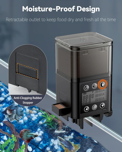 Pawfly automatic vacation feeder demonstrating the USB-C charging port connection with cable