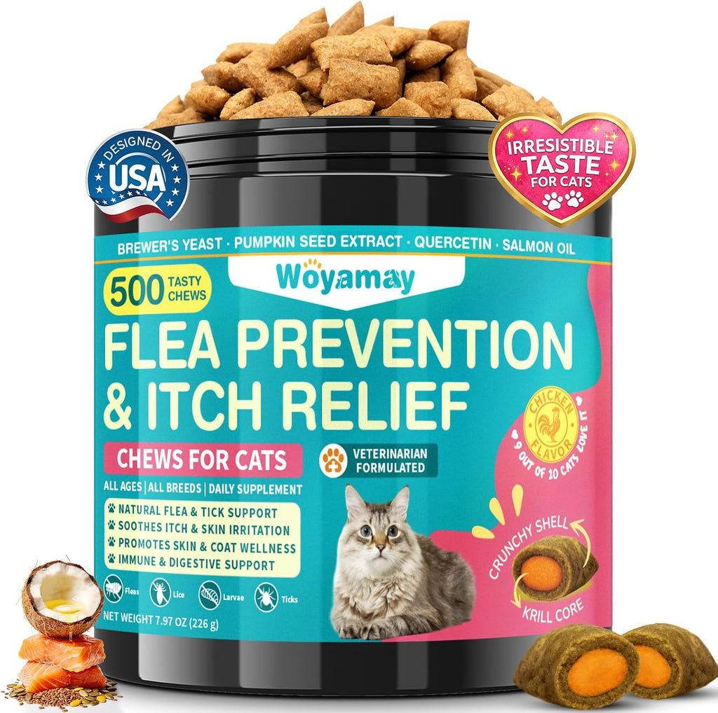 Capstar Woyamay flea treatment for cats 500 chews bottle front view