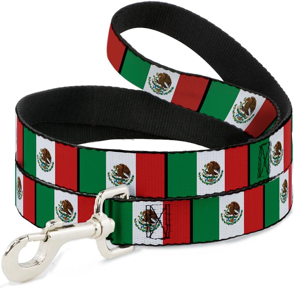 Buckle-Down Mexico Flags dog leash front view