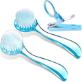 Mudder small animal grooming kit front view featuring two blue bath brushes and a magnifying nail clipper