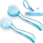 Mudder small animal grooming kit front view featuring two blue bath brushes and a magnifying nail clipper