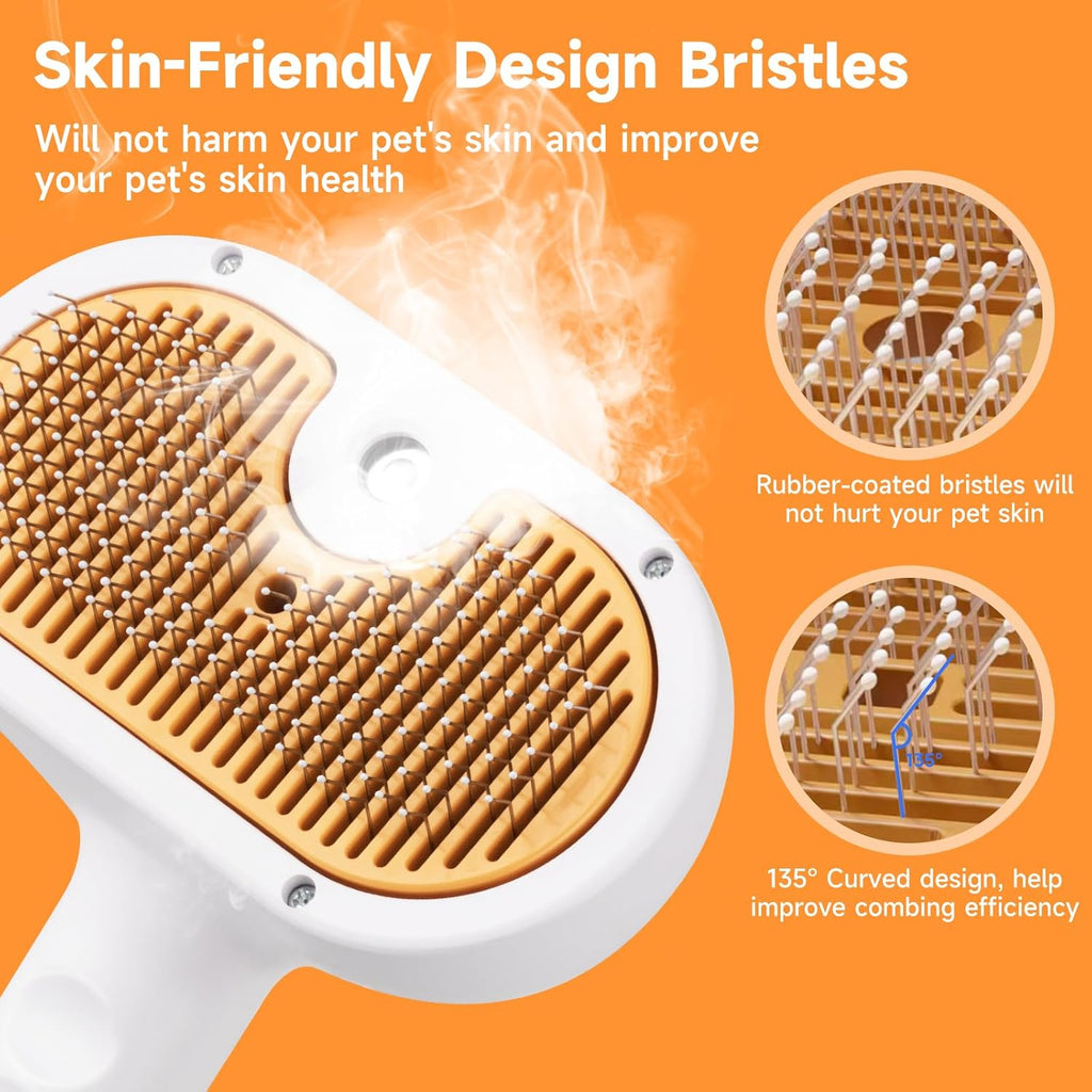 VVWVVW 3 in 1 steamy pet brush package showing the included waterless shampoo bottle and charging cable