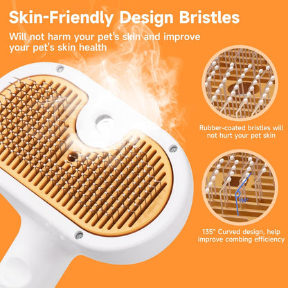 VVWVVW 3 in 1 steamy pet brush package showing the included waterless shampoo bottle and charging cable