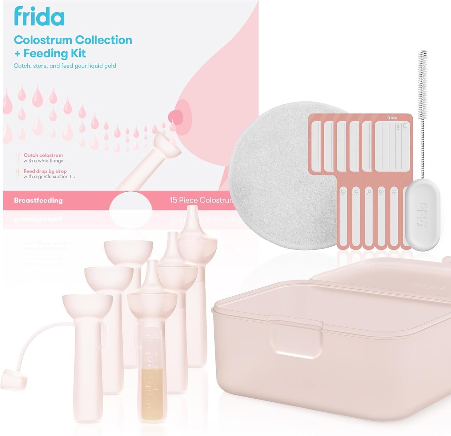 Frida Mom Colostrum Collection Kit front view of 15 piece set